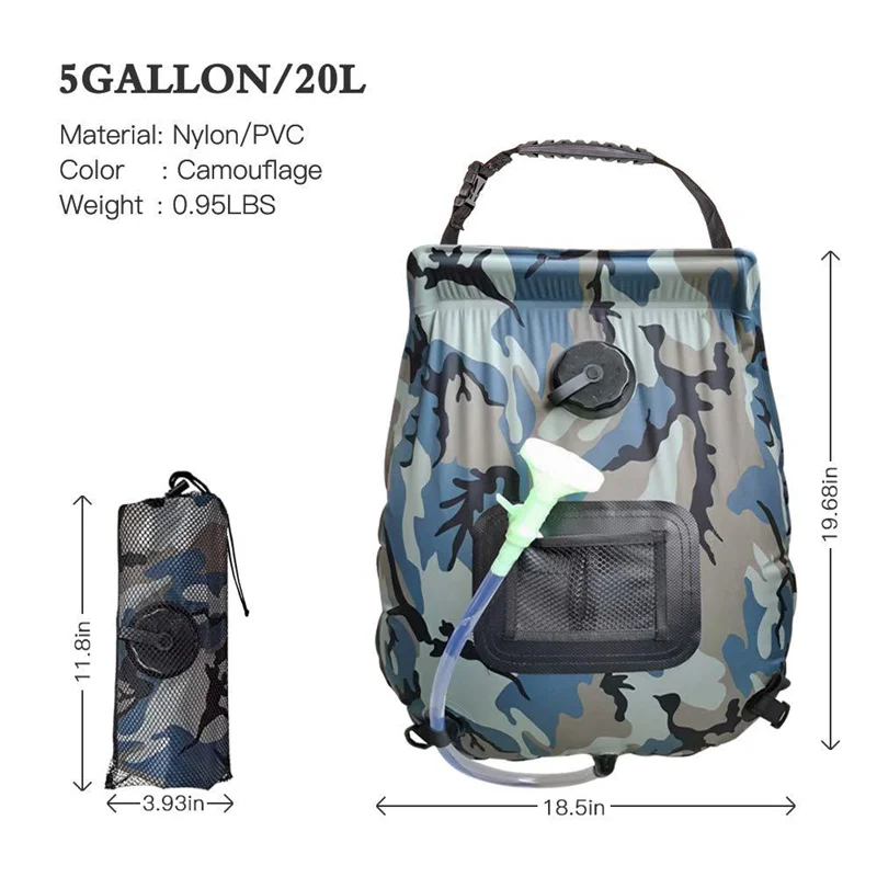 20L Portable Solar Camping Shower with Heating Pipe | Wholesale Outdoor Water Heater Bag | 48x47cm Camping Gear